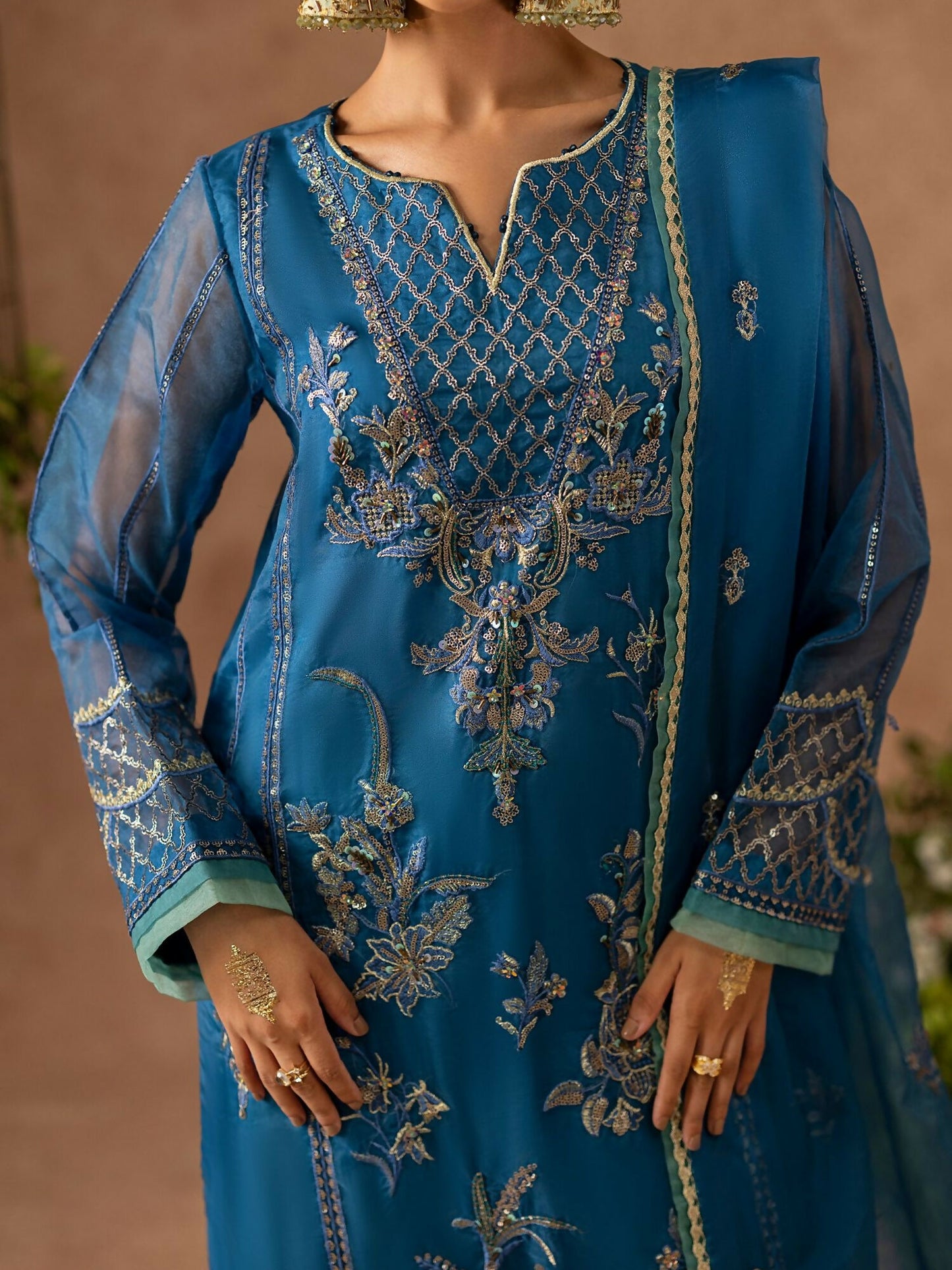 Shurooq Geet Organza Embroidered Stitched 3-Piece Suit-Jugni