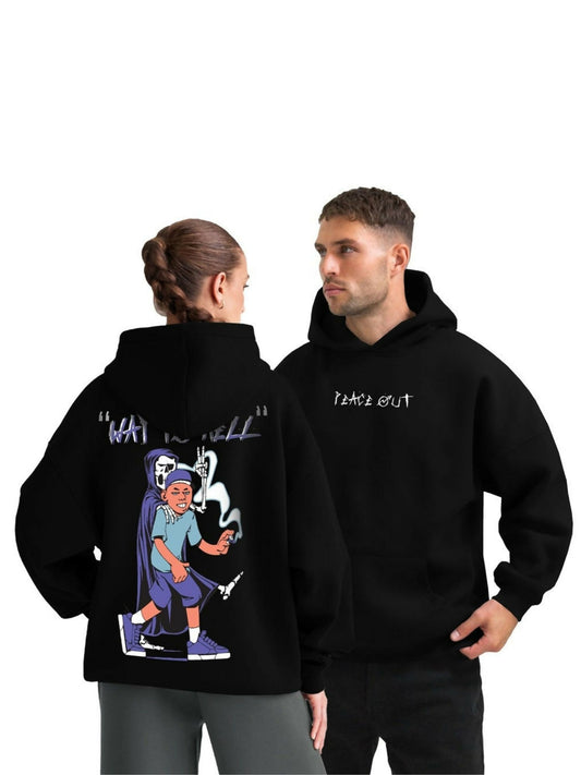 Black Jupiter Hotep Oversized Peace Out Printed Hoodie-15054