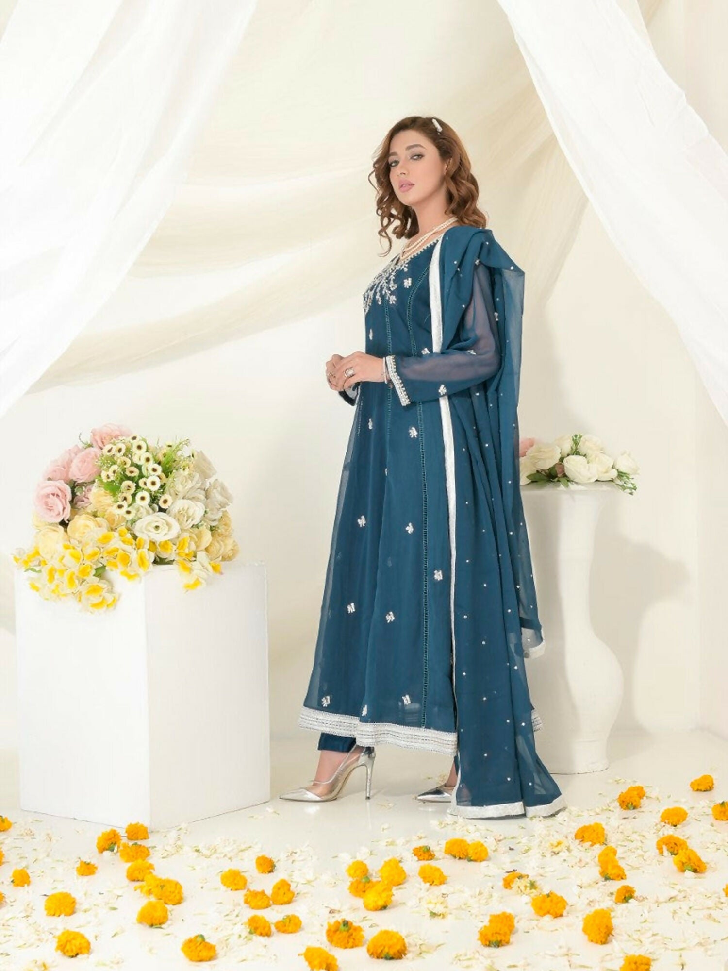 Ruby's Couture Gul-Bahar Chiffon Embroidered Stitched 3-Piece Suit-Kayseria