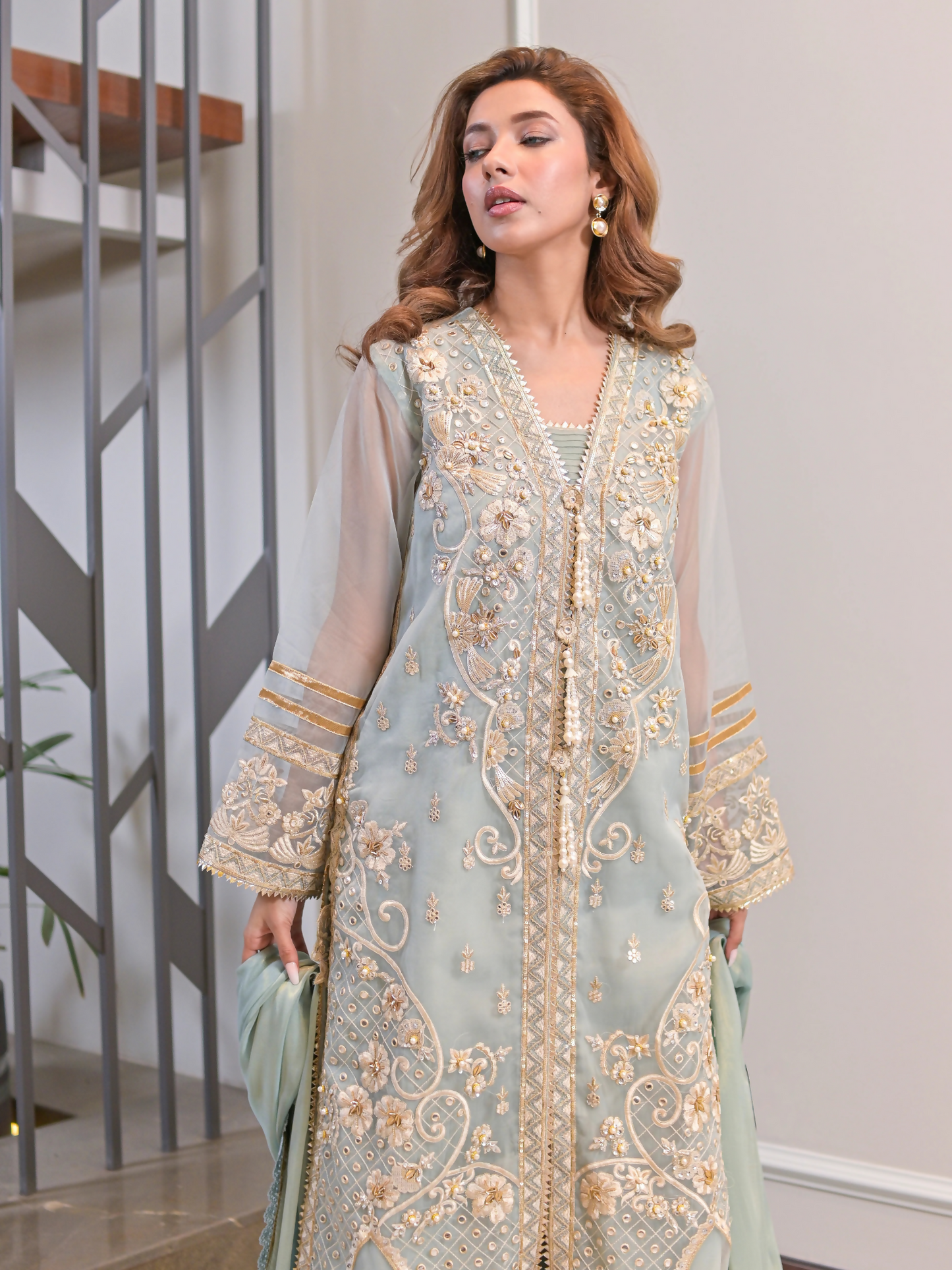 Farooq Hameed Studio Eid Collection'24 Organza Embroidered Stitched 3-Piece Suit-Mahira