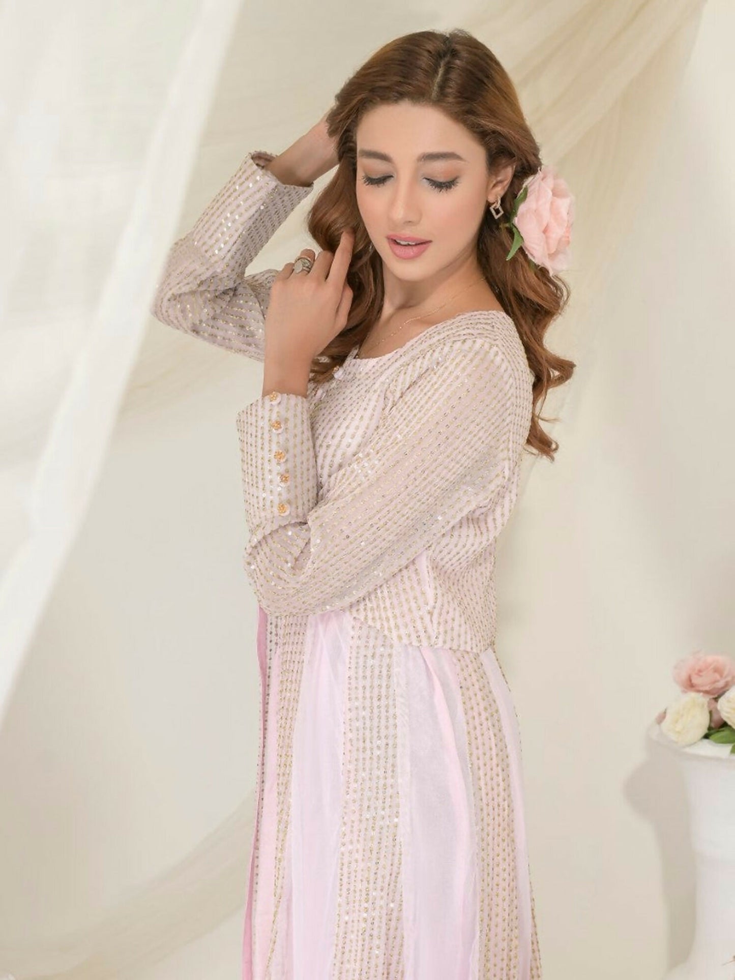 Ruby's Couture Gul-Bahar Chiffon Embroidered Stitched 2-Piece Suit-Miraal