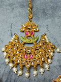 H&A Jewelry Indian Polki with Real Stone Earring and Maang Tikka Set