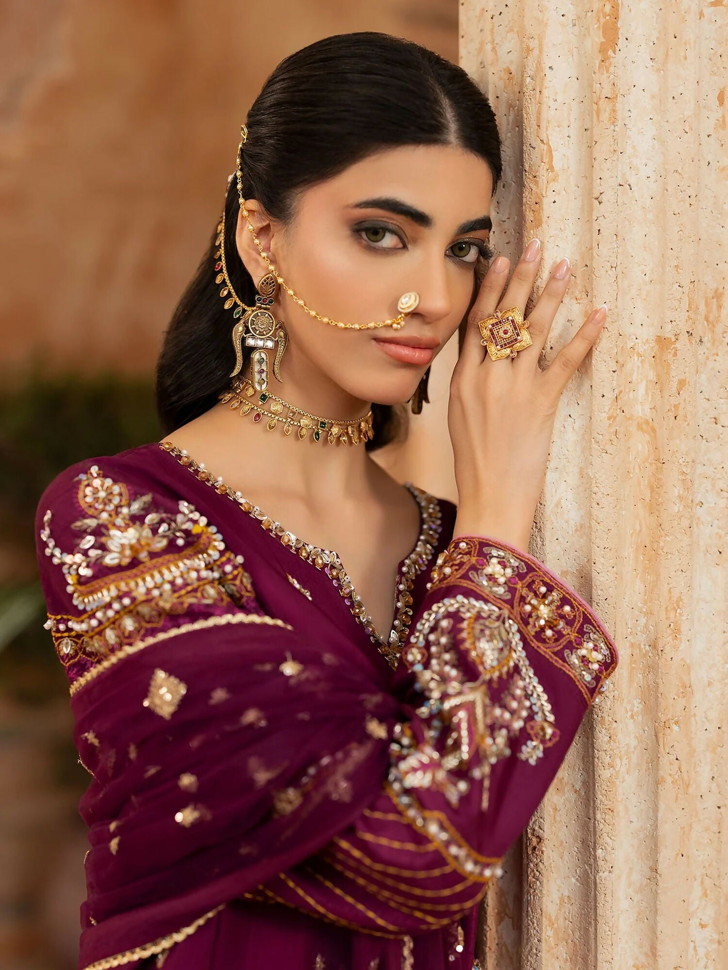 Shurooq Kanpur 1912 Silk Embellished Stitched 3-Piece Suit-Nehel