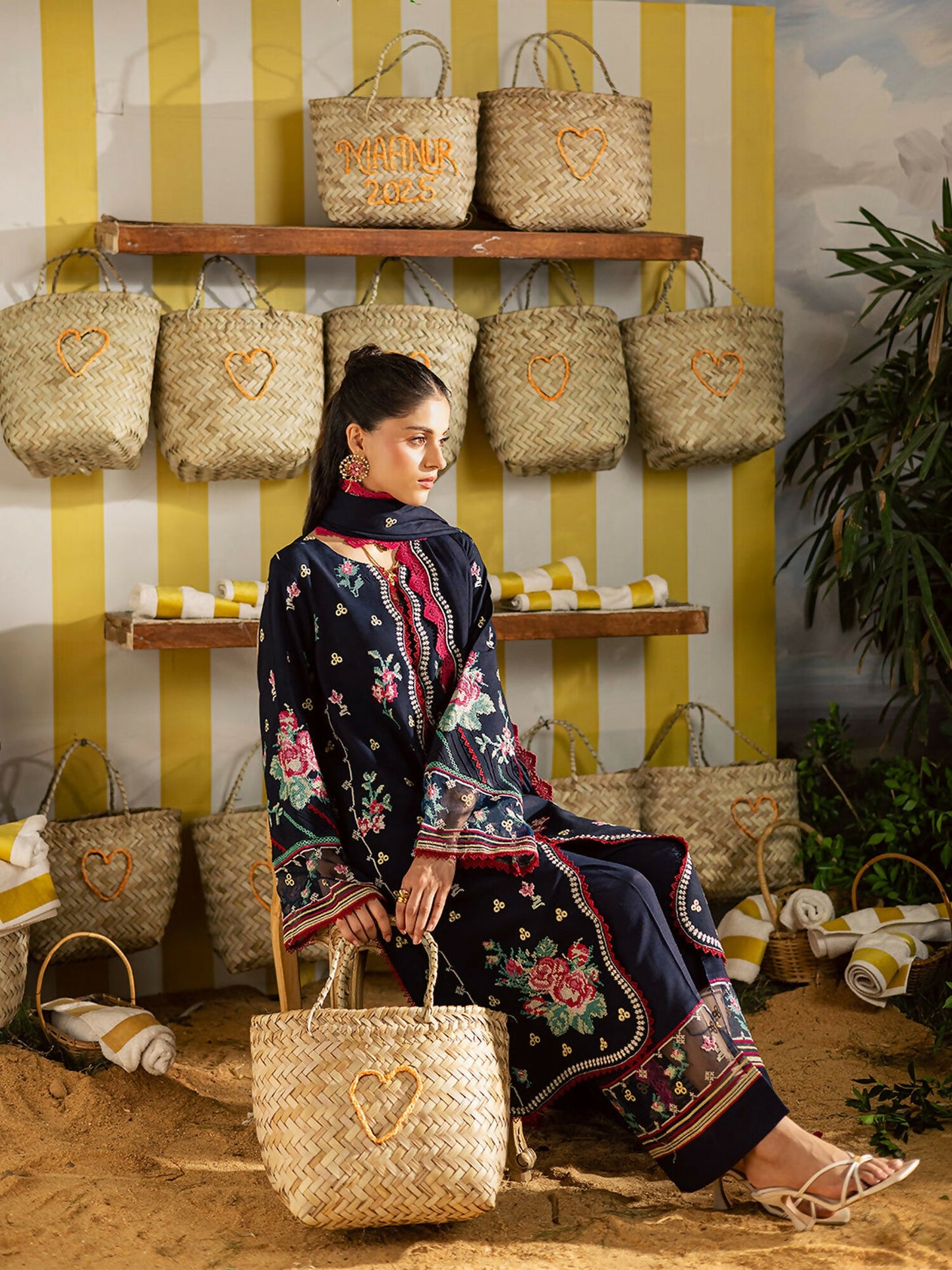 Mahnur Kaia Slub Linen Embroidered Stitched 3-Piece Suit-K- 06