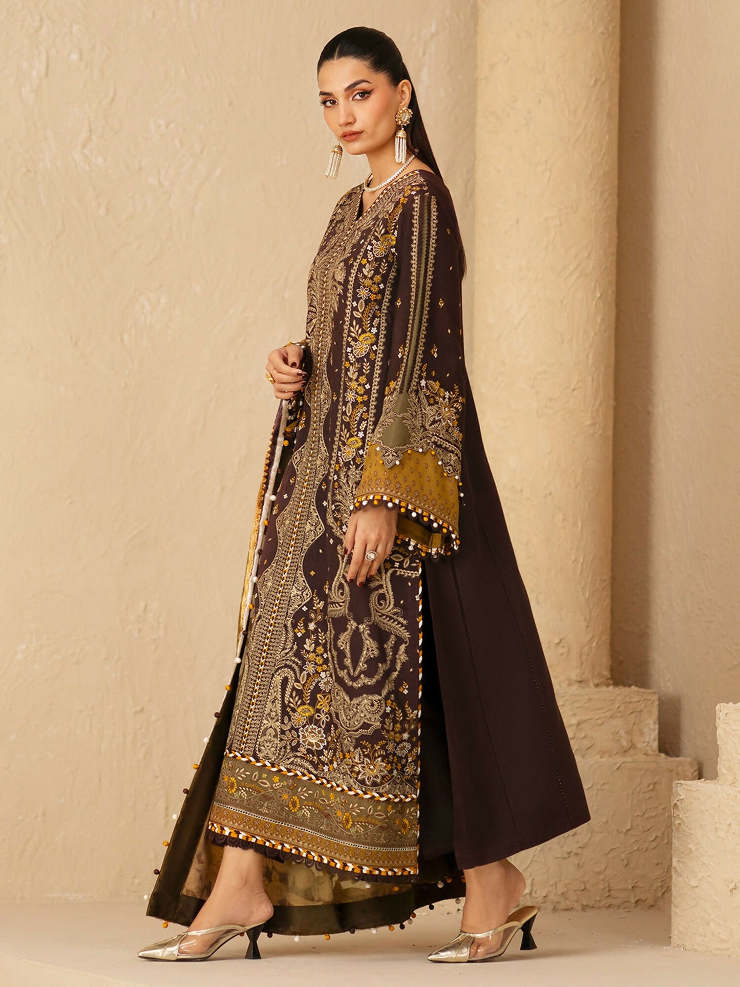Binilyas Saqqara Kotrai Embroidered Stitched 3-Piece Suit-164-A