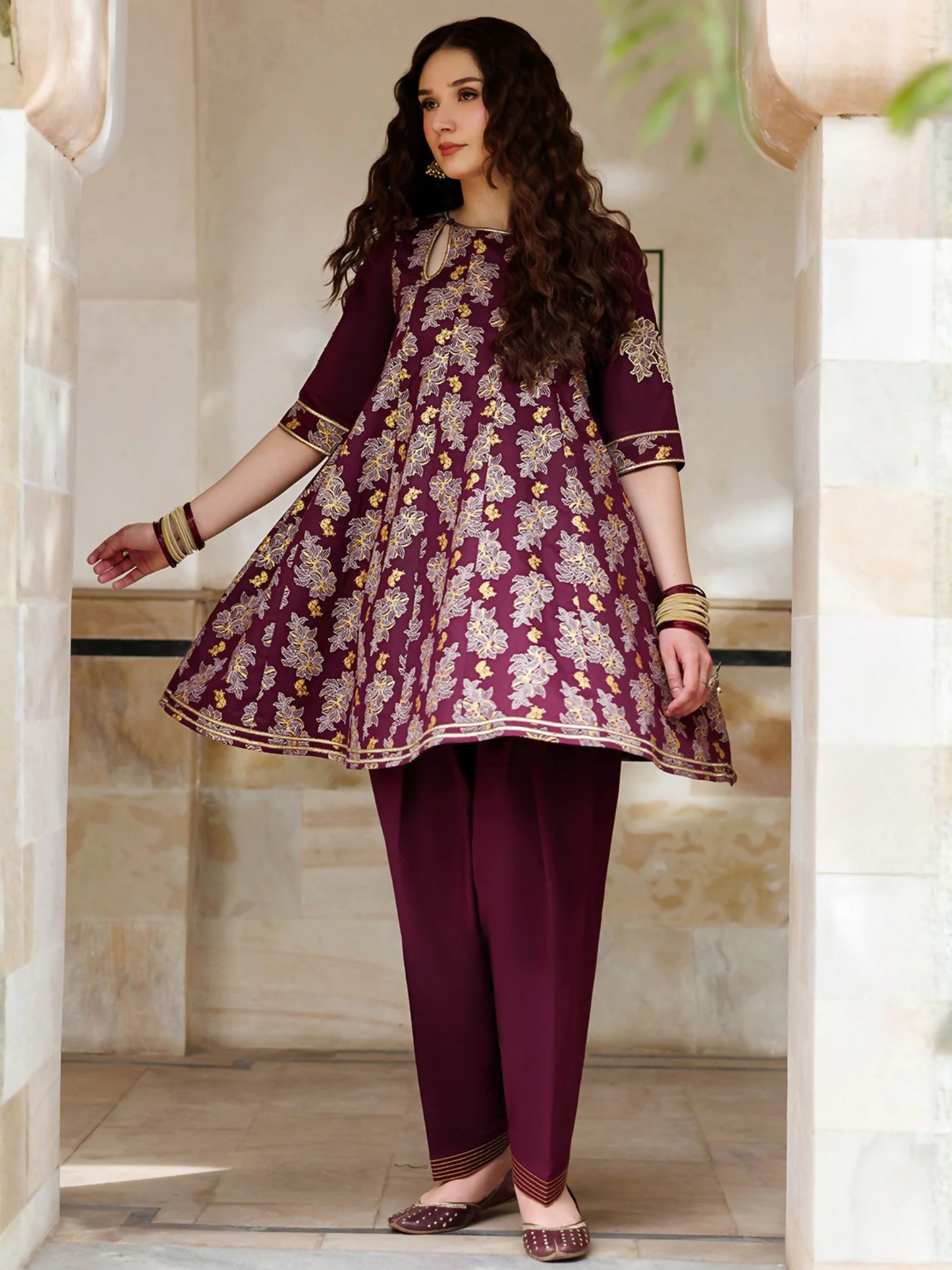 Maroon Panache Apparel Noor Mahal Cotton Printed Stitched Suit-Seraya