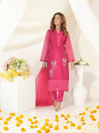 Ruby's Couture Gul-Bahar Silk Embroidered Stitched 3-Piece Suit-Zarmina