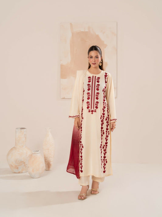 Stylish Collection Luxe Edit Linen Embroidered Stitched 3-Piece Suit-Aizal