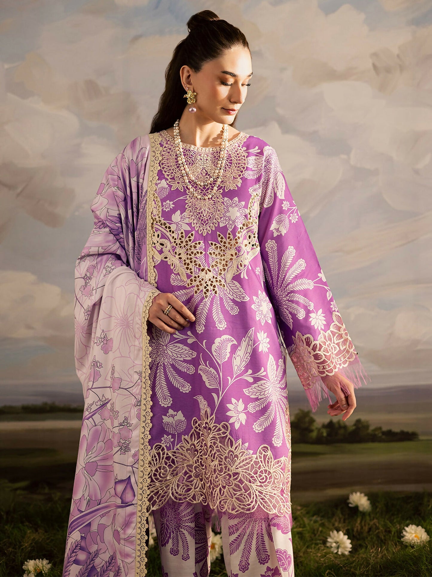 Mahnur Kaia Slub Linen Embroidered Stitched 3-Piece Suit-K- 10