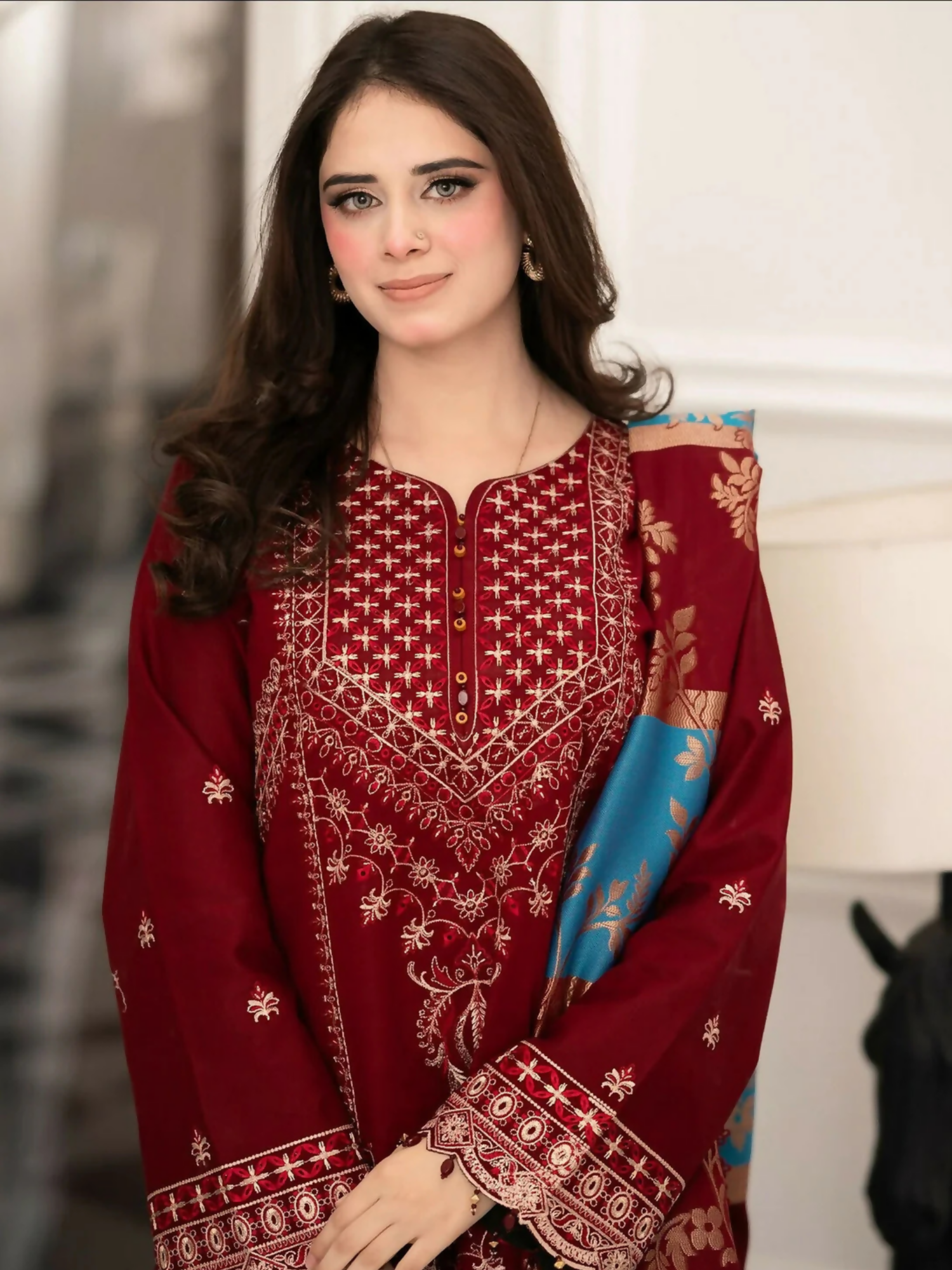 Tawakal Closet Cotton Embroidered Stitched 3-Piece Suit-Haya