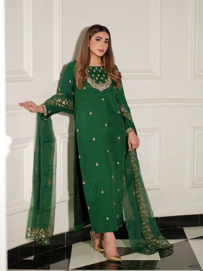 Allure By IH Luxury Pret Raw Silk Embellished Stitched 3-Piece Suit-Shahay