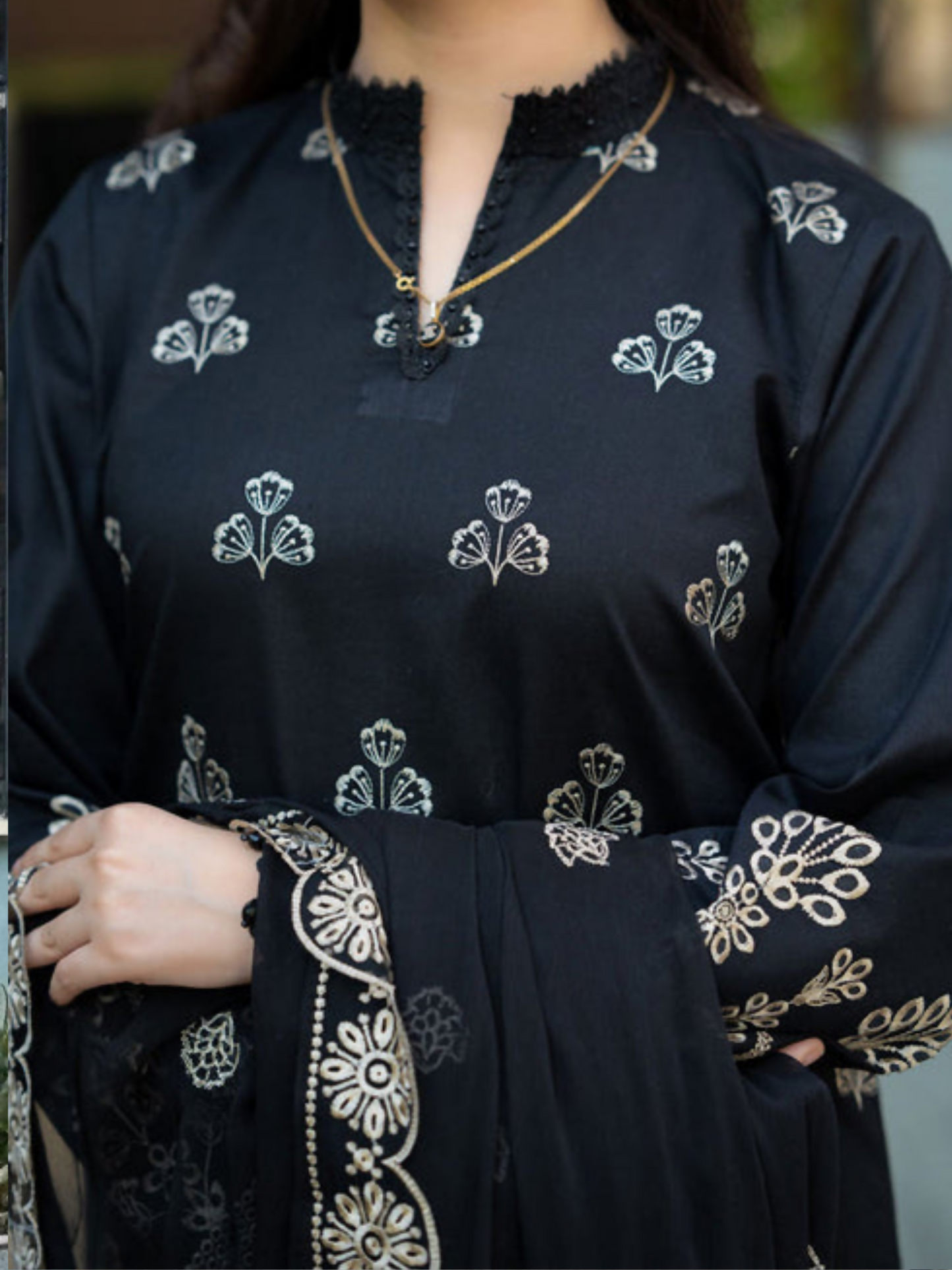 Tawakal Closet Cotton Embroidered Stitched 3-Piece Suit-Black