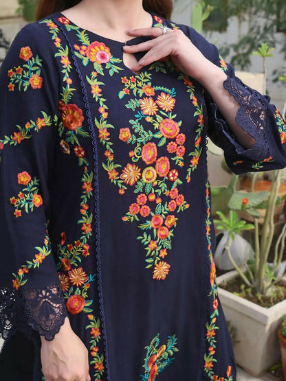 Zeephire Dhanak Embroidered Stitched 3-Piece Suit-Multi Emb