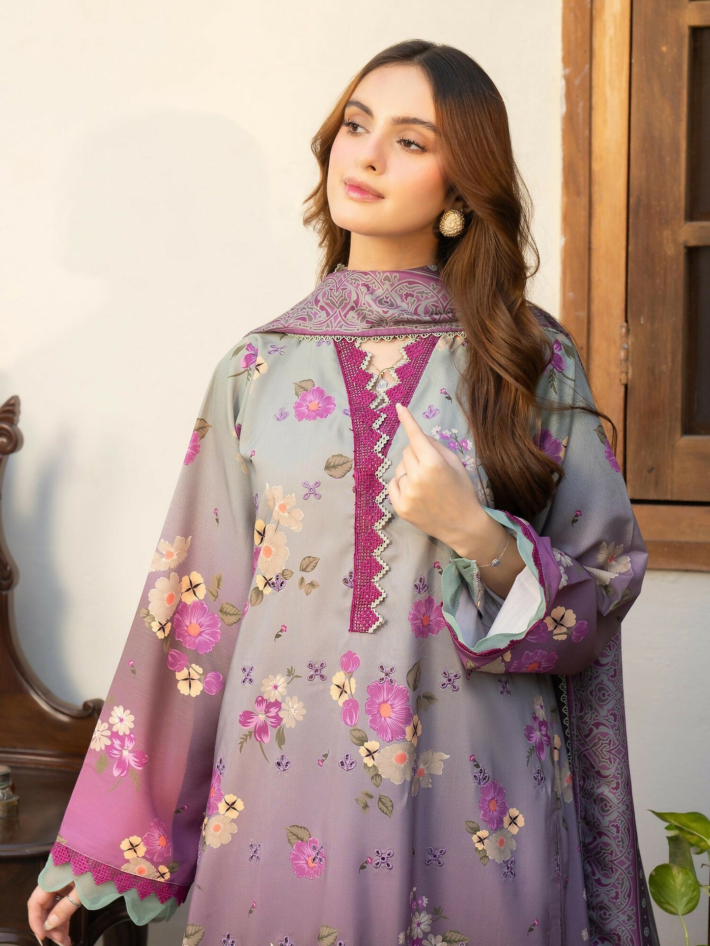 Panache Apparel Mah-e-Noor Khaddar Printed Stitched Suit-Lilac Mist