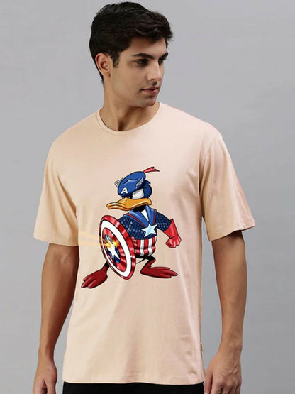 Peach Jupiter Printed Oversized Off Shoulder Duck Tee Shirt-13523