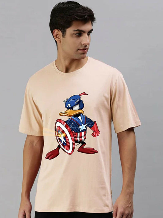 Peach Jupiter Printed Oversized Off Shoulder Duck Tee Shirt-13523