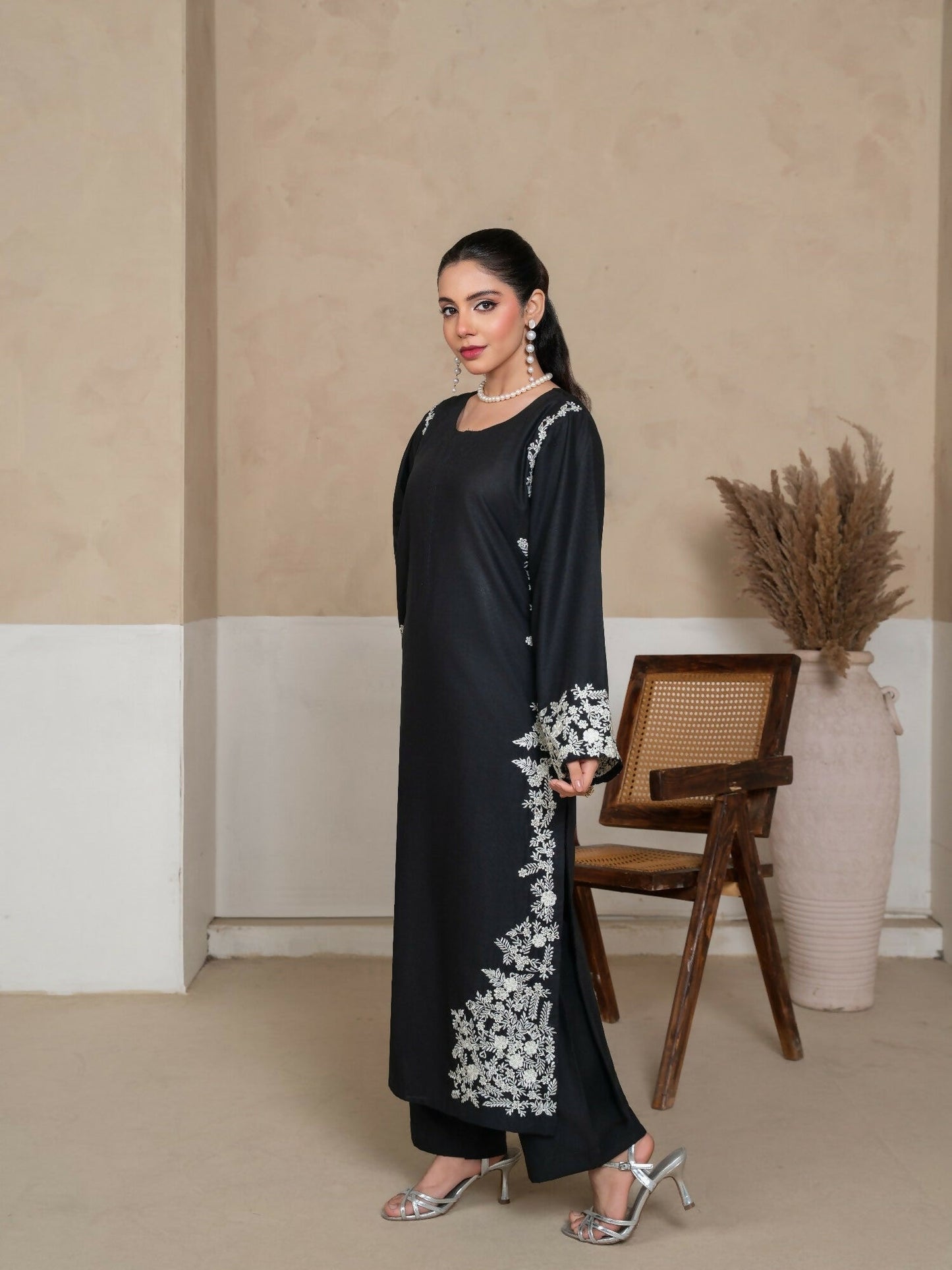 Stylish Collection Whisper Pret Linen Embroidered Stitched 2-Piece Suit-Black Margarita Embroidered