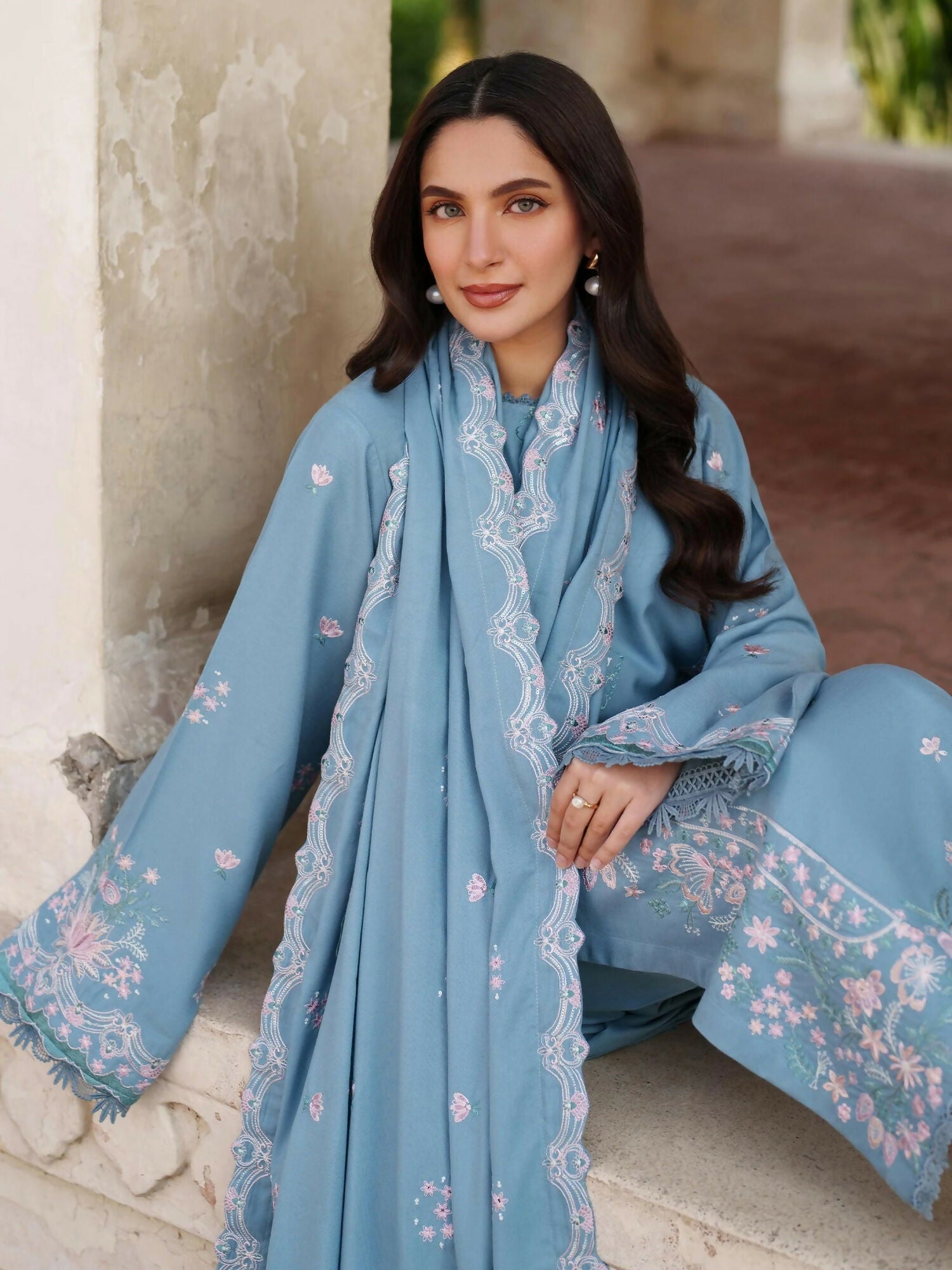 Panache Apparel Linen Embroidered Stitched Suit-Kiyana