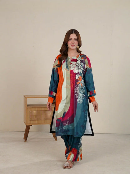 Stylish Collection Velvet Vogue Printed Co-Ord Set-Multi Melt