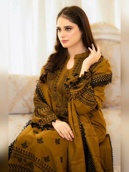 Zeephire Dhanak Embroidered Stitched 3-Piece Suit-Zaitoon