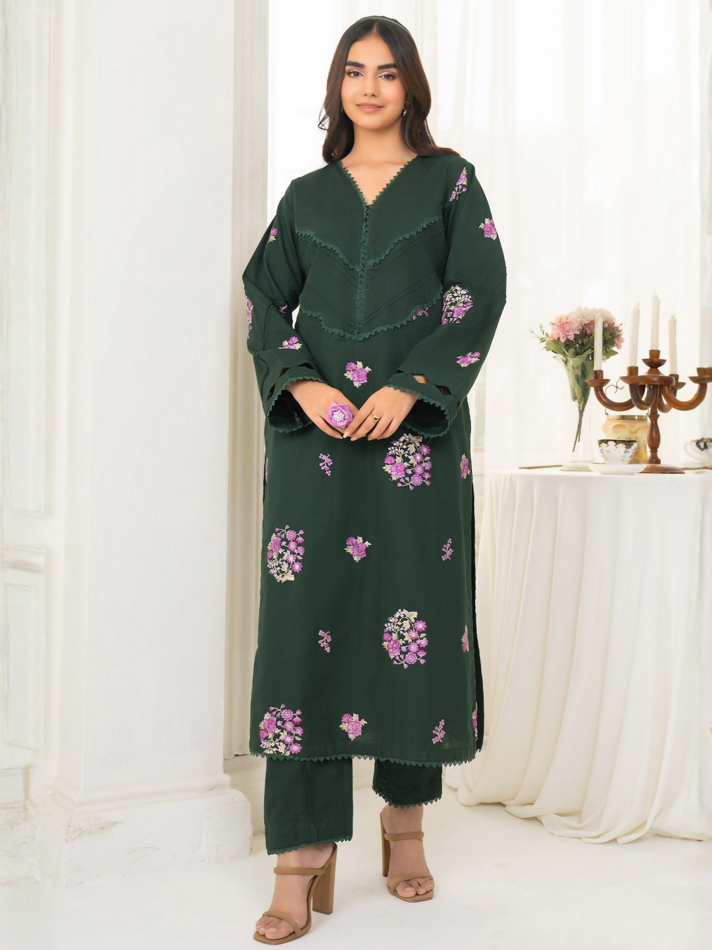 Panache Apparel Winter Basics Khaddar Embroidered Stitched 3-Piece Suit-Spruce