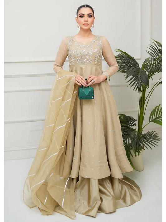 Allure By IH Lehr Chiffon Embroidered Lehenga-Oat