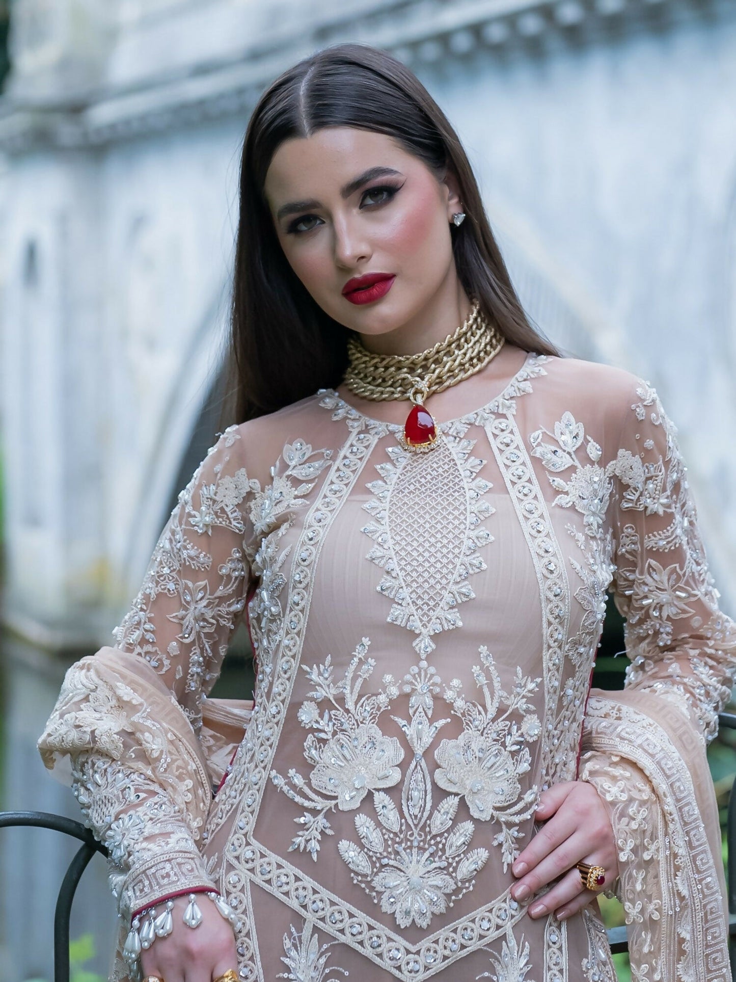 Shiza Hassan Lillian Wedding Formals Net Embroidered Stitched 3-Piece Suit-Aria