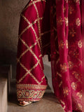 Hussain Rehar Luxury Pret Eid'24 Raw Silk Embellished Stitched 3-Piece Suit-Merlot