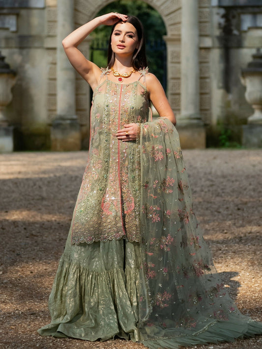 Shiza Hassan Lillian Wedding Formals Organza Embroidered Stitched 3-Piece Suit-Sahar