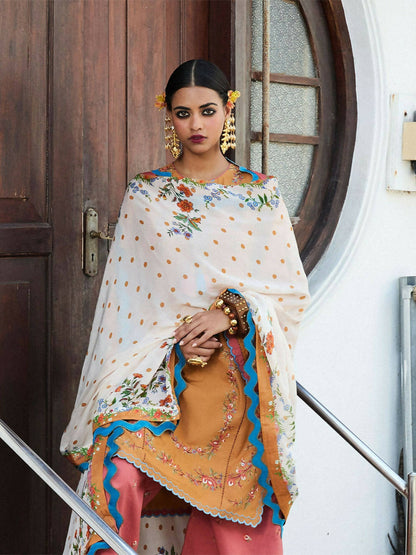 Jugnu by Hussain Rehar SS'25 Cotton Embroidered Unstitched 3-Piece Suit-Nal