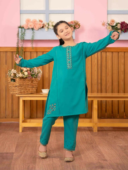 Velvour Girls Cotton Embroidered Stitched 2-Piece Suit-VG88-A