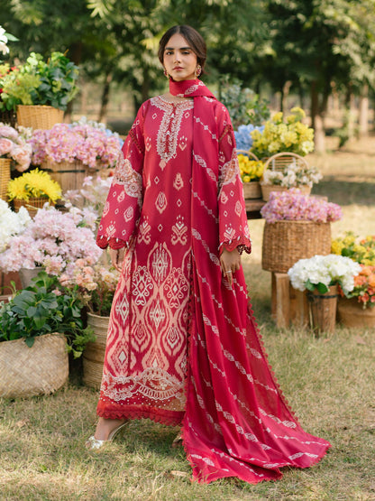 Parishay embroidered lawn front with intricate neckline and borders – stitched 3-piece suit