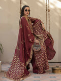 Shiza Hassan Chap Tilak Formals Pure Tusser Silk Embroidered Stitched 3-Piece Suit–Crimson