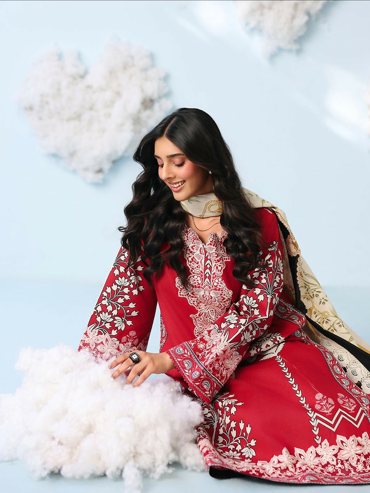 Mahnur Anaya Vol.2 Lawn Embroidered Stitched 3-Piece Suit-AN-2-01-Red