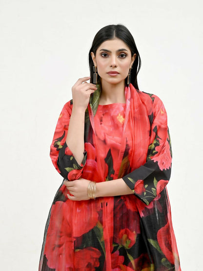 Imran Aftab Valentine's Day Raw Silk Printed Unstitched 3-Piece Suit-IAVD 01