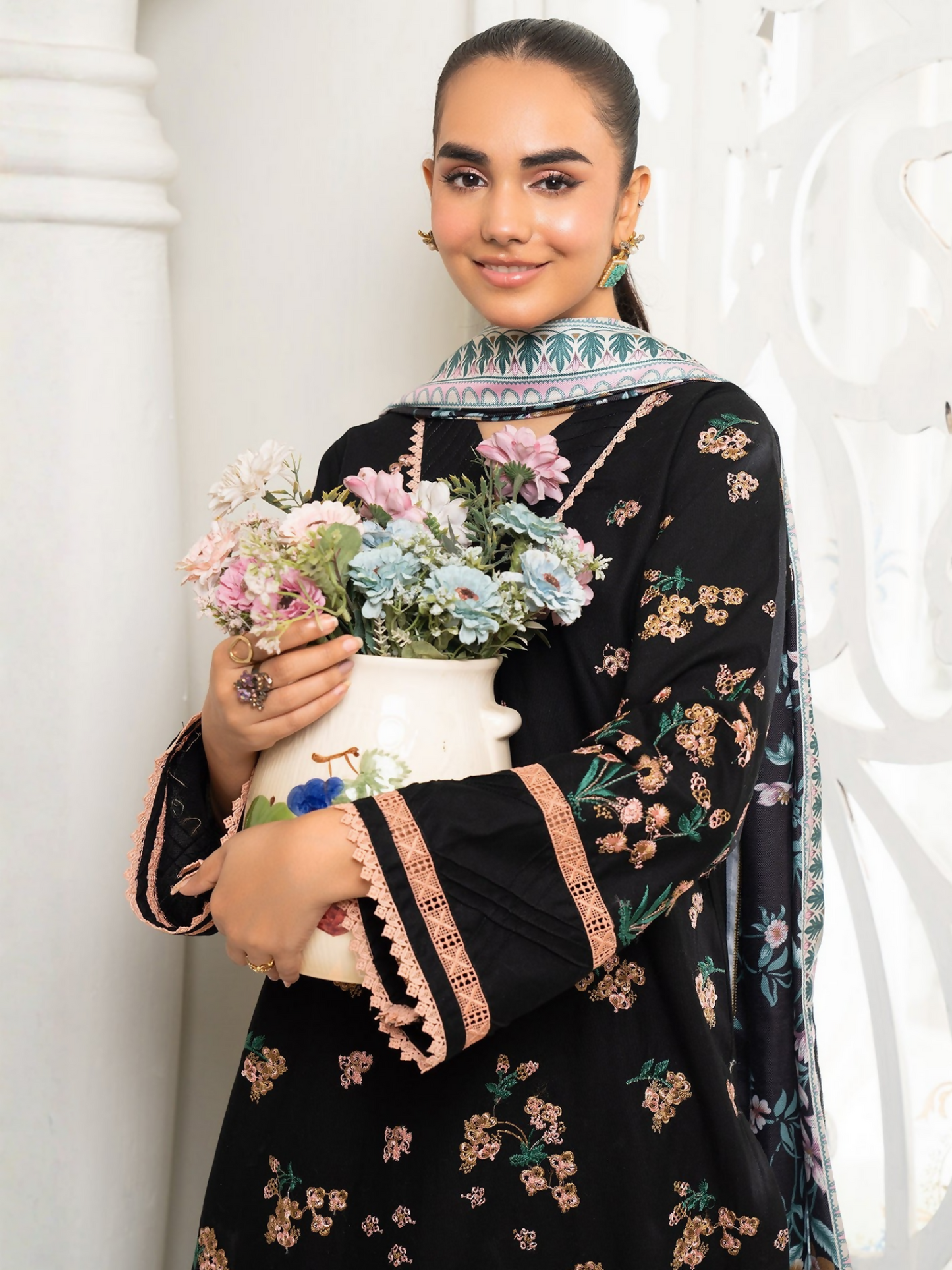 Panache Apparel Winter Basics Khaddar Embroidered Stitched 3-Piece Suit-Winter Oak