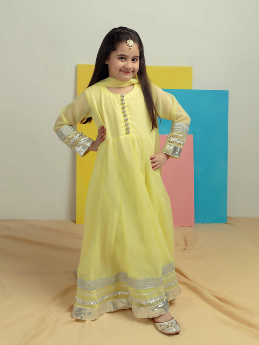 Kidoz Kloset Chiffon Stitched 2-Piece Suit-Silver Lime-Chiffon Frock