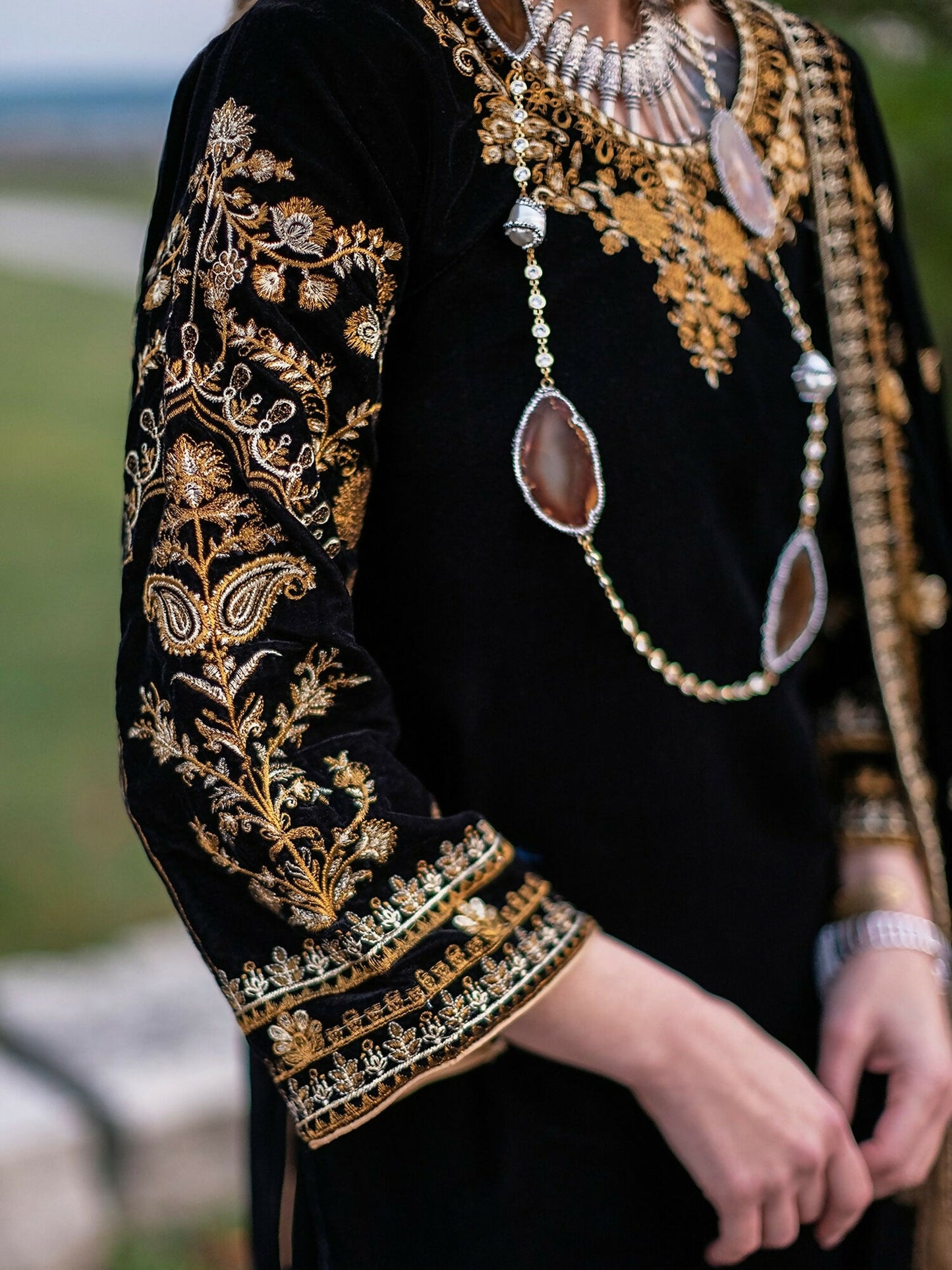 Panache Apparel Velvet Edit Micro Velvet 9000 Embroidered Stitched 2-Piece Suit-Eclipse