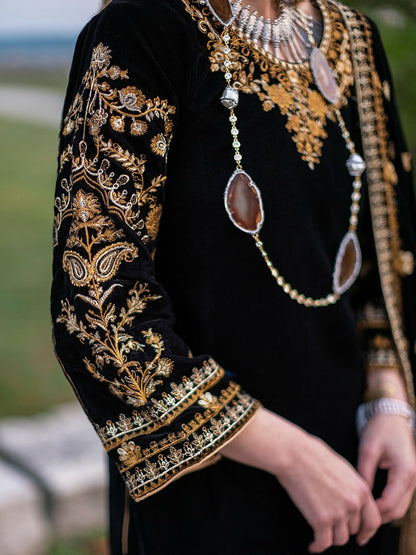 Panache Apparel Velvet Edit Micro Velvet 9000 Embroidered Stitched 2-Piece Suit-Eclipse