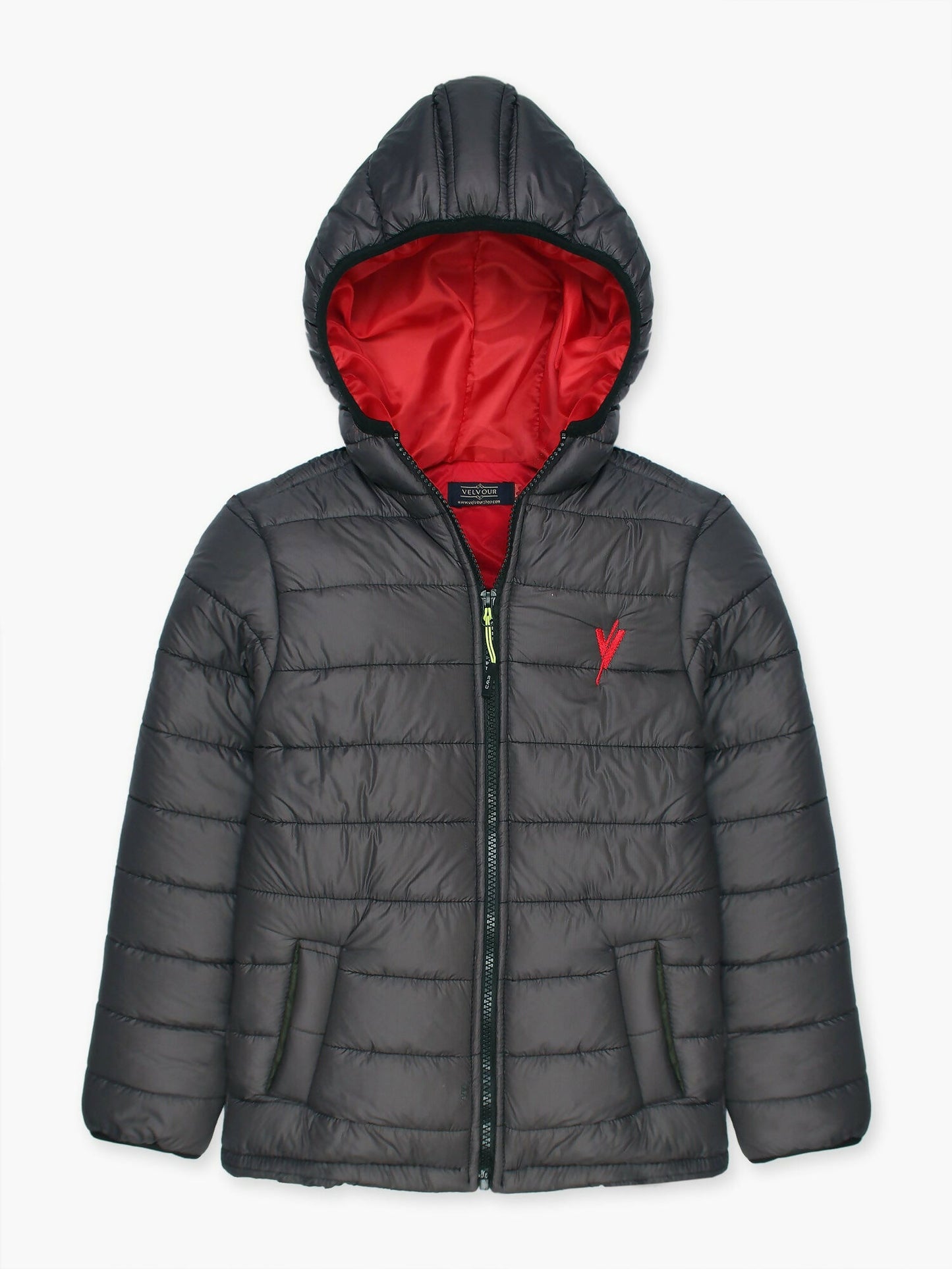 Grey Velvour Printed Puffer Jacket-VJ20-E