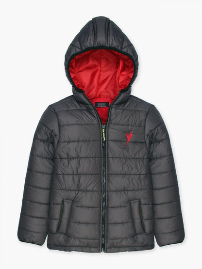 Grey Velvour Printed Puffer Jacket-VJ20-E