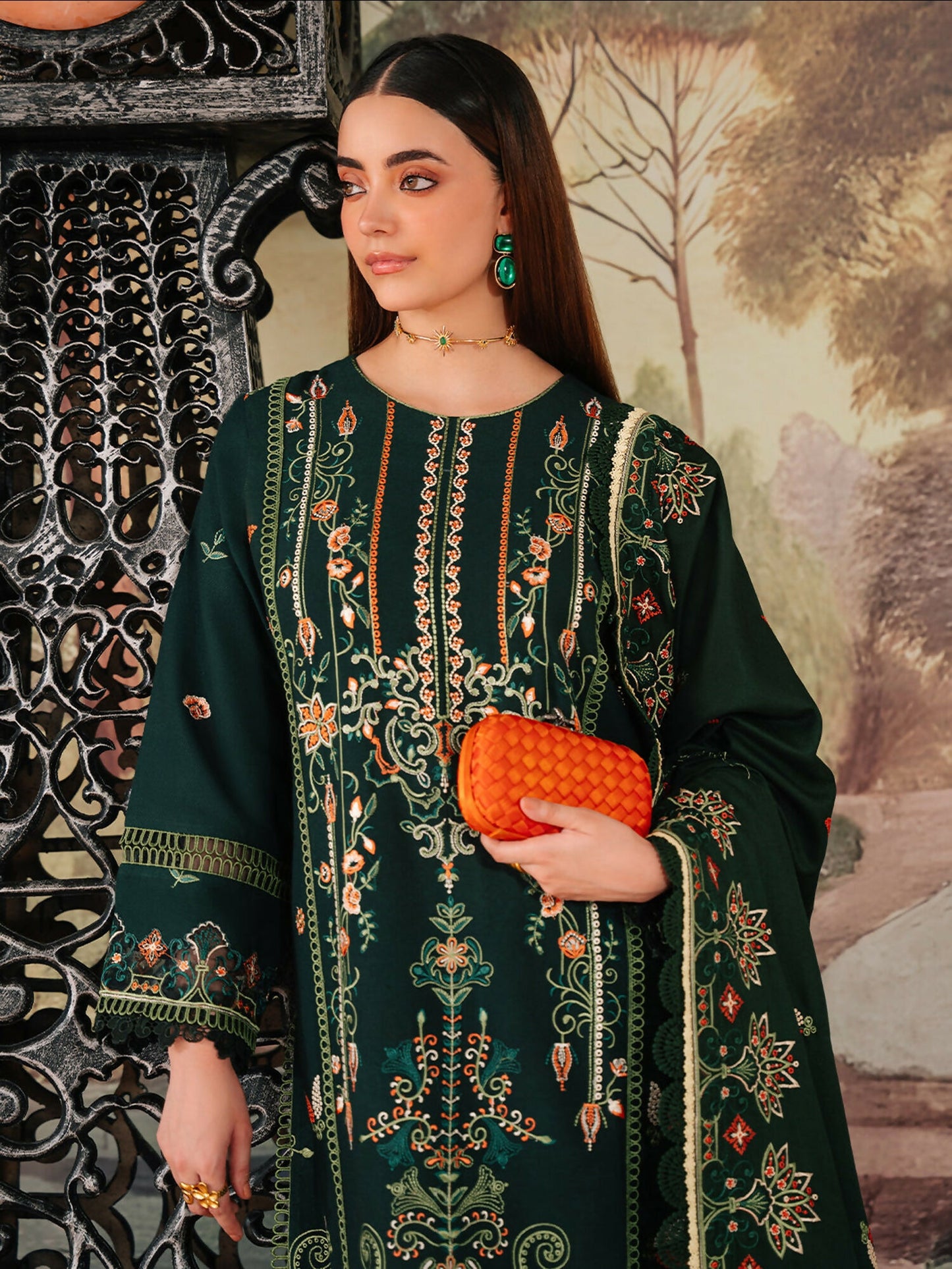 Mahnur Secret Garden Karandi Embroidered Stitched 3-Piece Suit–SG-007