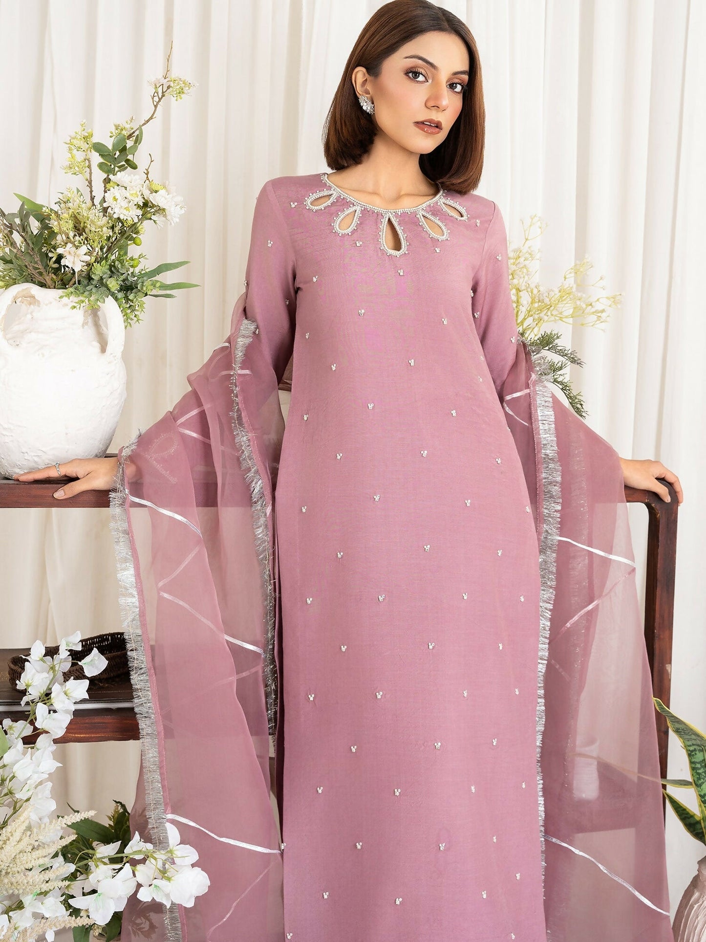 Allure By IH Luxury Pret Raw Silk Embellished Stitched 3-Piece Suit-Aida