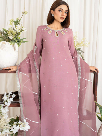 Allure By IH Luxury Pret Raw Silk Embellished Stitched 3-Piece Suit-Aida