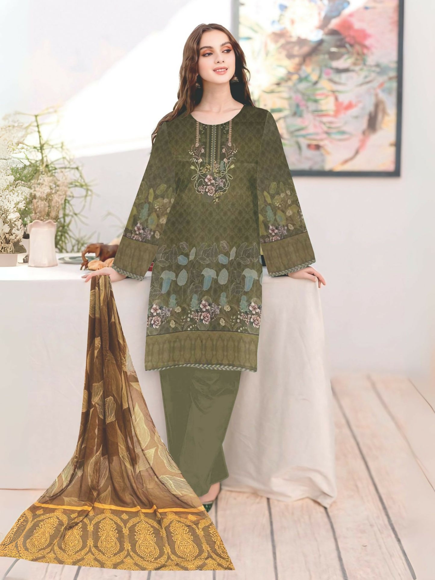 Cross Sketch Lawn Printed Unstitched 2-Piece Suit-Naznain