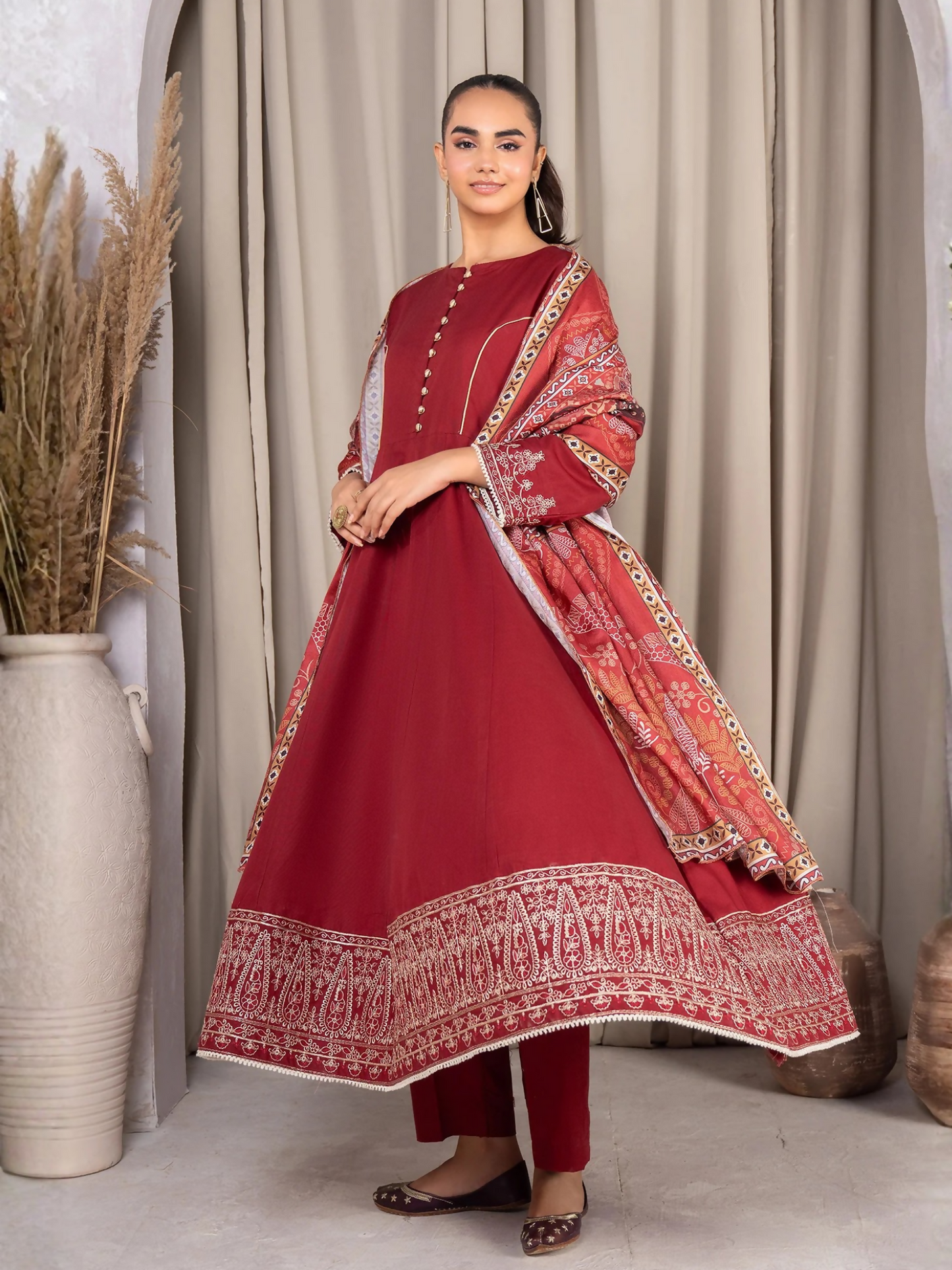 Panache Apparel Winter Basics Khaddar Embroidered Stitched 3-Piece Suit-Feathers