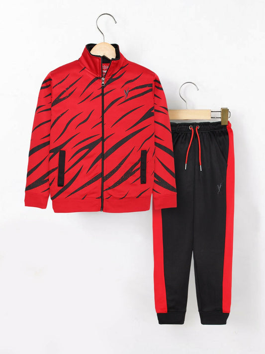 Red and Black Velvour Winter Tracksuit-#VWT27-C