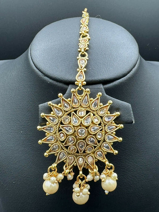 H&A Jewellery Indian Polki Gold Plated Maang Tikka