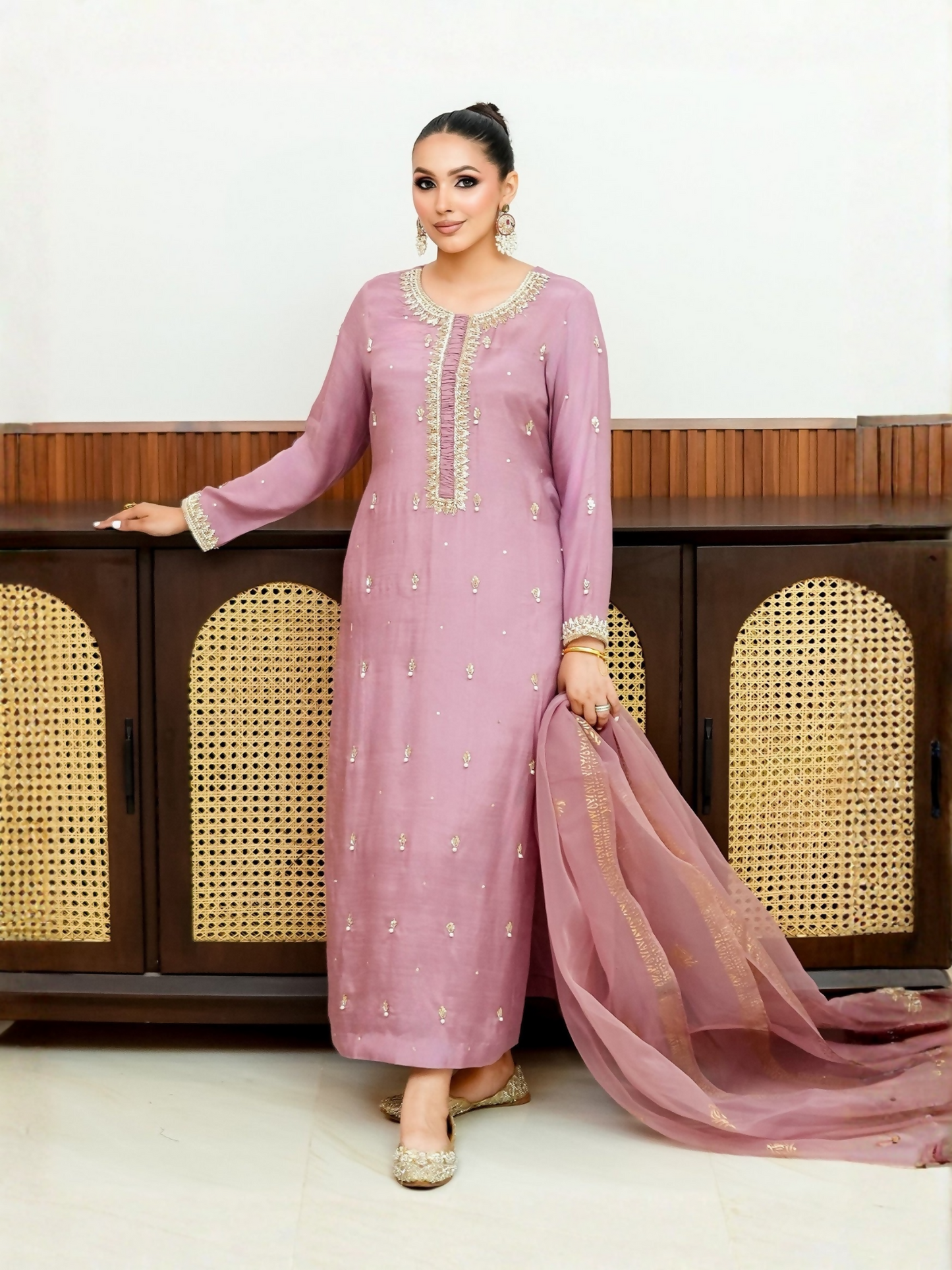 Allure By IH Fashion Calling Raw Silk Embellished Stitched 3-Piece Suit-Dora
