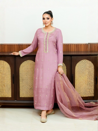 Allure By IH Fashion Calling Raw Silk Embellished Stitched 3-Piece Suit-Dora